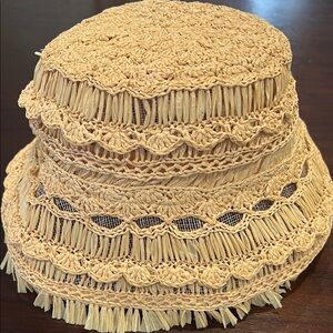 Zimmermann Neutral Crocheted Straw Bucket Hat one size